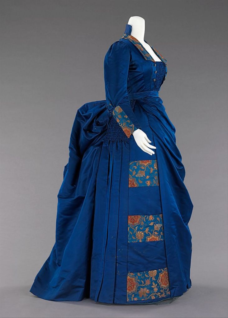 1885-1888 Blue Silk Dress - side view