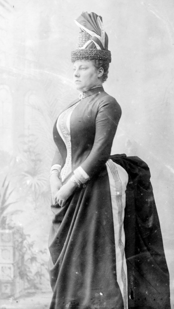 1887 Cuirass bodice suit shelf with bustle